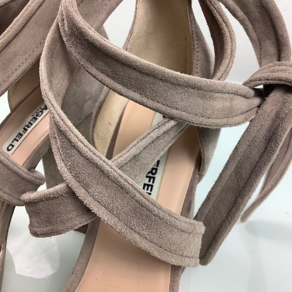 Karl Lagerfeld Racha Nude Suede Ankle tie Block heels warp sandals SZ 7.5M - Picture 11 of 12